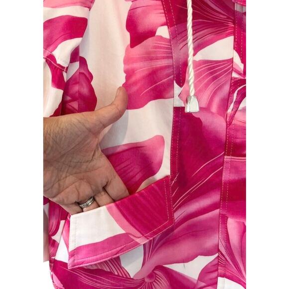 Cache Womens Jacket Pink White Bright Floral Sz. Small Balloon Sleeves Zip Front - Picture 4 of 15